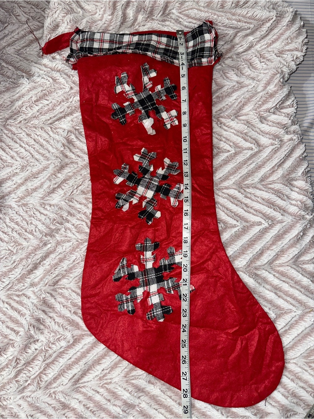 Giant Red Plaid Snowflake Holiday Stocking